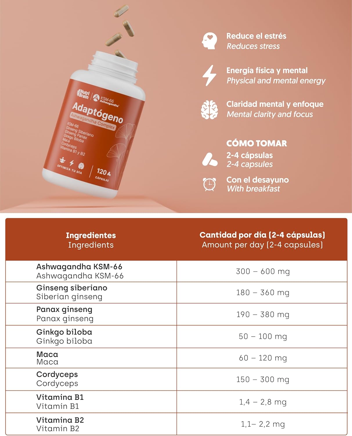 Ashwagandha Complex 8en1 Ksm-66 Ginseng Maca Nutribrain 120 Cápsulas_5
