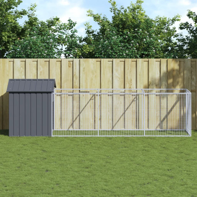 Caseta Para Perros Con Techo Antracita 117x405x123 Cm Acero Galvanizado_1