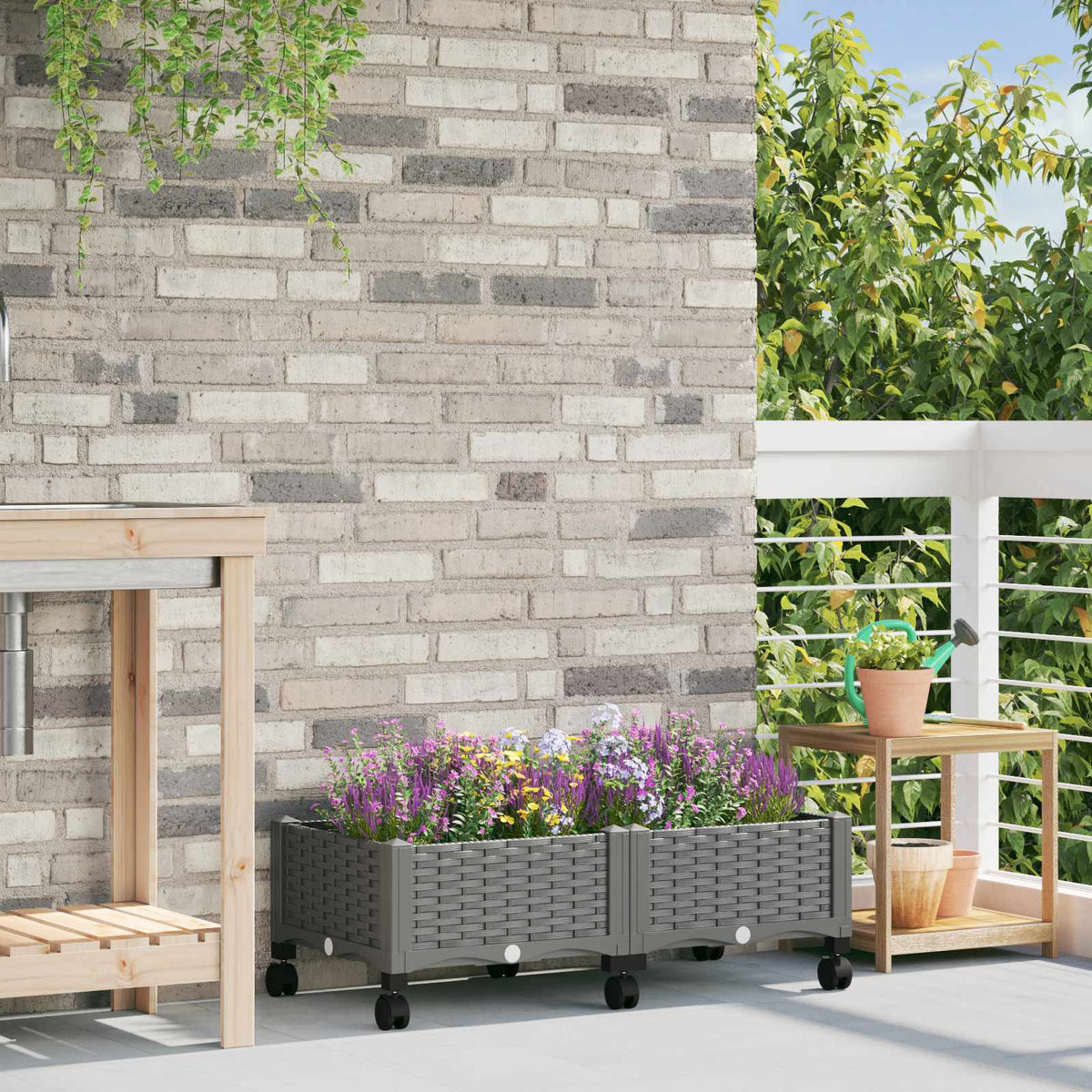 Macetero De Jardín Con Ruedas Gris Claro 80 X 40 X 29 Cm Pp_1