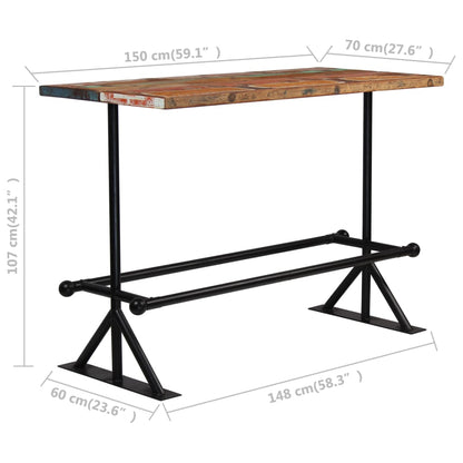 Mesa De Bar De Madera Maciza Reciclada Multicolor 150x70x107 Cm_3