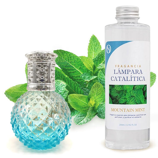 Lámpara Catalítica Blue Diamonds + Aroma Mountain Mint 500ml - Elimina Malos Olores, Impurezas Y Perfuma_0