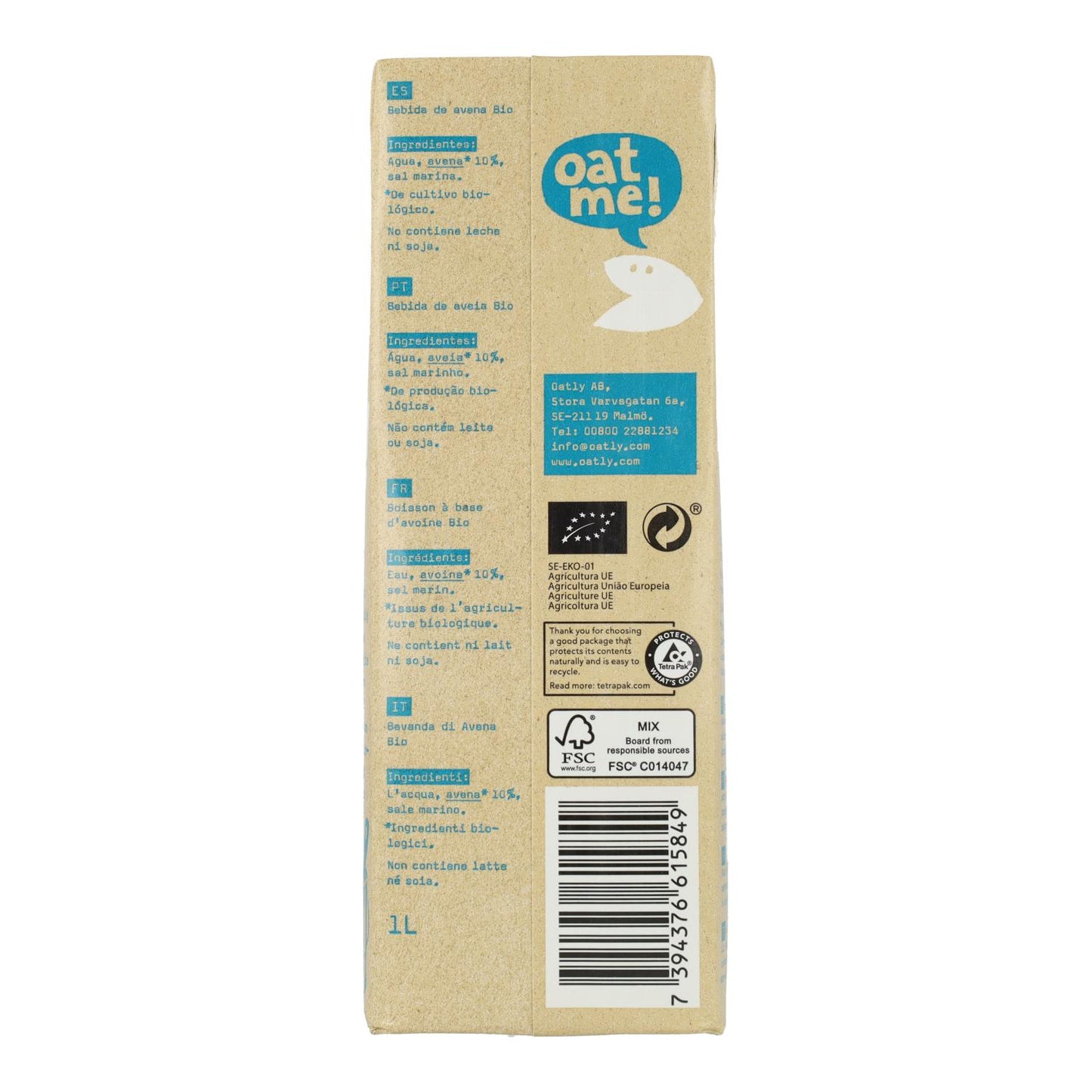 Embalagem de 6 unidades Original Oatly BIO Bebida de aveia 1L