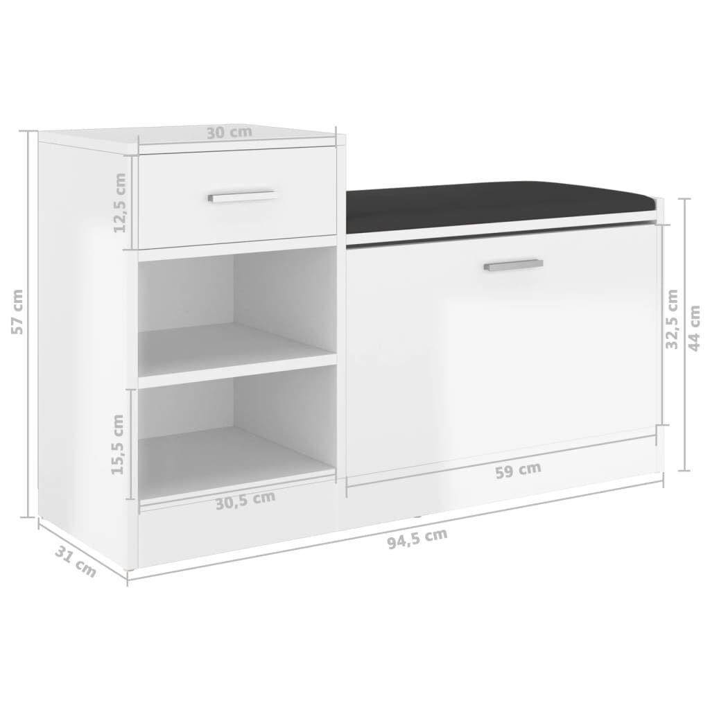 Vidaxl Banco Zapatero Madera De Ingeniería Blanco Brillo 94,5x31x57 Cm_2