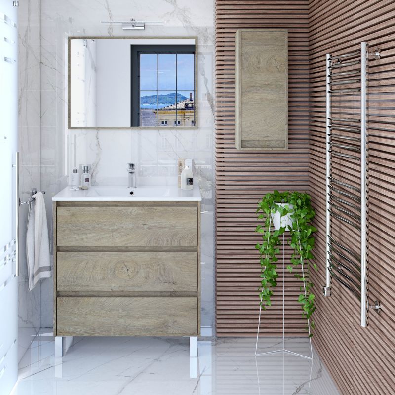 Mueble De Baño Dakota 80 Con Espejo Melamina, Roble, Mueble:80espejo:80 X Mueble:86espejo:57,5 X Mueble: 45cm Espejo: 1,8cm_3