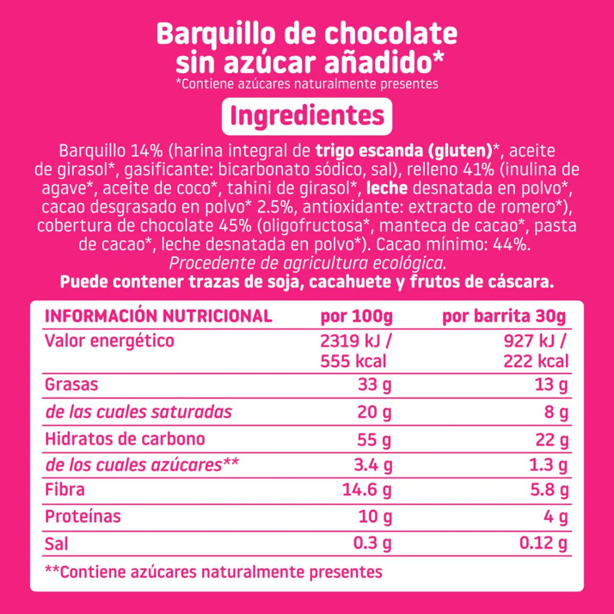 Barra de bolacha com cobertura de chocolate Smileat ECO 40g
