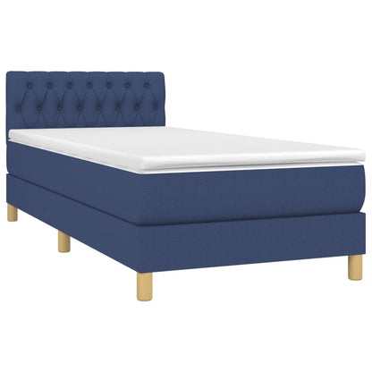 Cama Box Spring Con Colchón Y Led Tela Azul 100x200 Cm / Vetonek_2