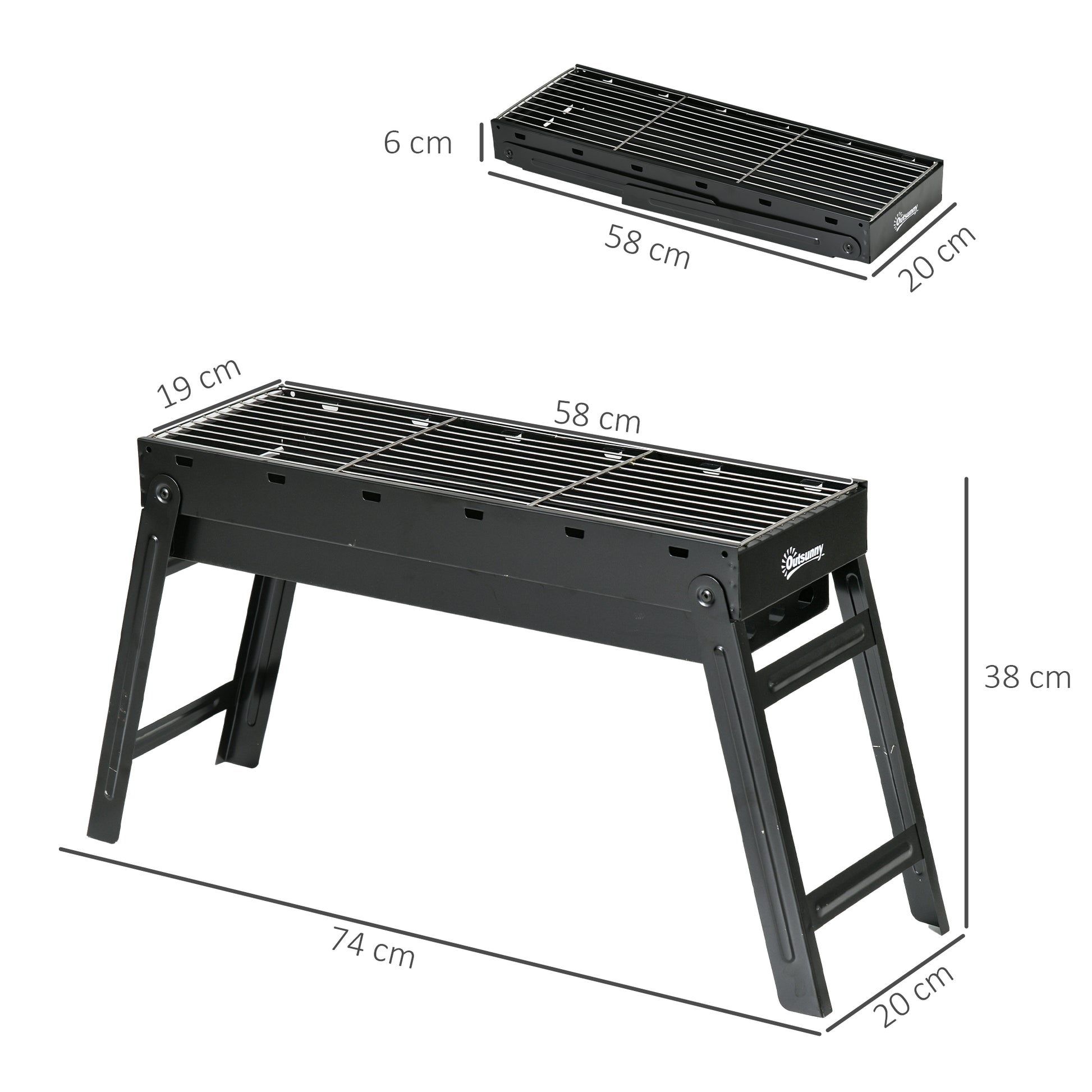Outsunny Barbacoa De Carbón Plegable Con Parrillas De Acero Inoxidable Negro_2