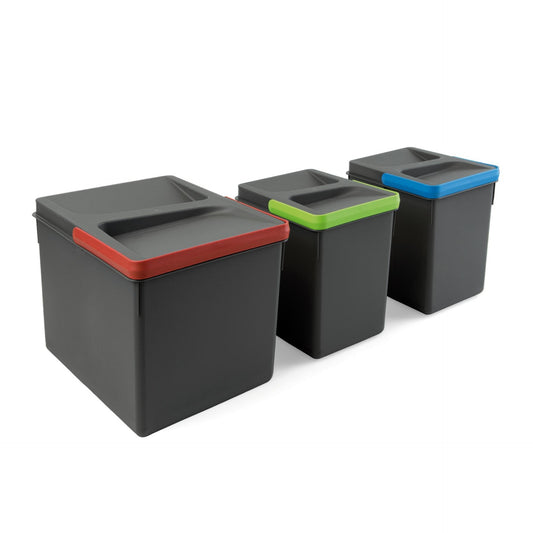 Contenedores para cajón de cocina Recycle, Altura 216, 1x12 + 2x6, Plástico gris antracita, Plástico, Emuca