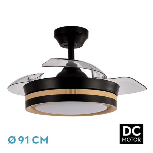 Ventilador Dc Viper Negro/madera 48w 3aspas 91d 4800lm 6vel 3000k,4500k,6000k, Remoto+temporizador+memoria_0
