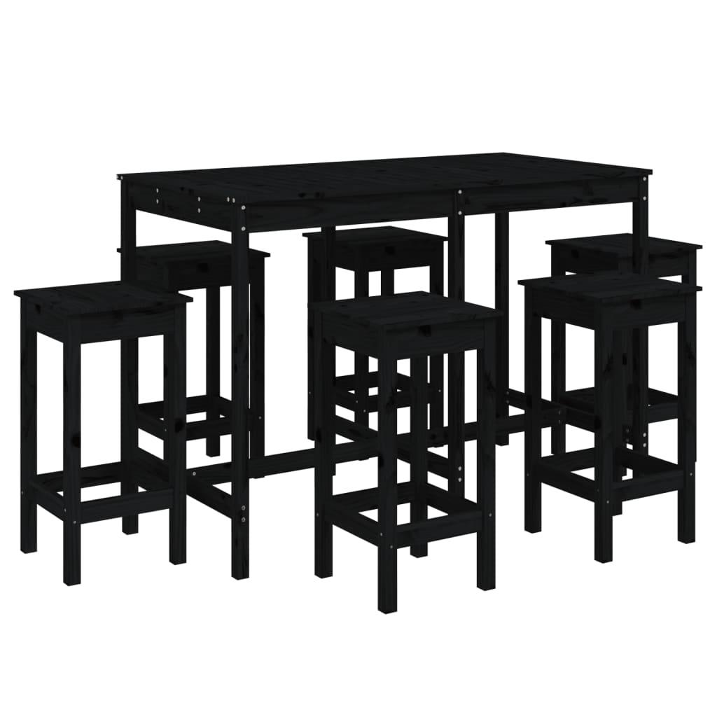 Vidaxl Set De Mesa Y Taburetes Altos Jardín 7 Piezas Madera Pino Negro_0