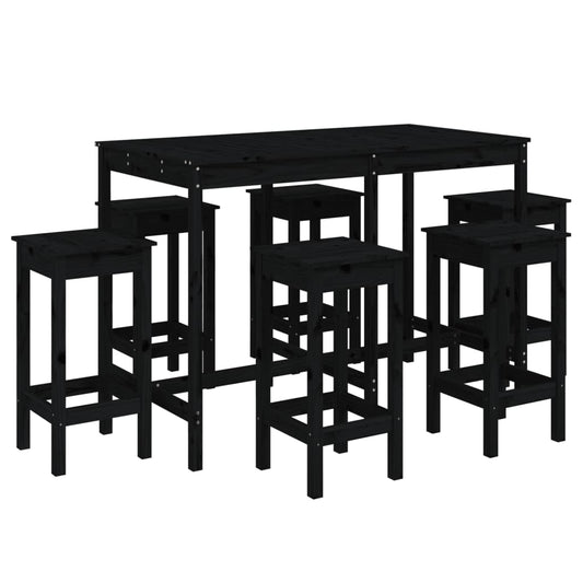 Vidaxl Set De Mesa Y Taburetes Altos Jardín 7 Piezas Madera Pino Negro_0