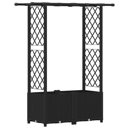 Cama Elevada Con Trellis Y Techo Negro 124,5 X 40 X 136 Cm Pp_0