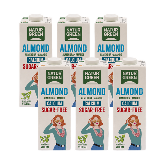 Embalagem de 6 bebidas de amêndoa sem açúcar NaturGreen com cálcio, 1 litro