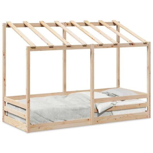 Cama Infantil Con Techo Madera Maciza Pino 90x190 Cm_0