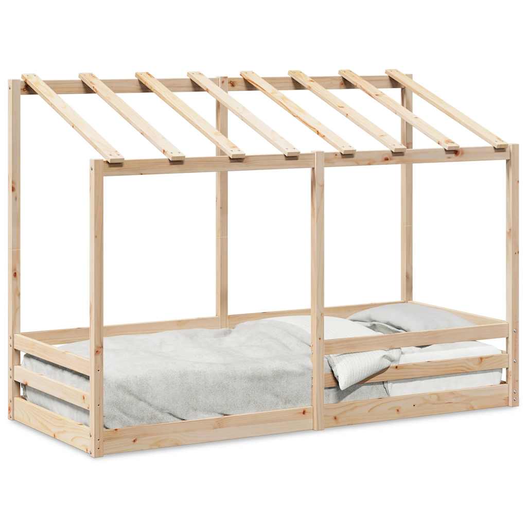 Cama Infantil Con Techo Madera Maciza Pino 90x190 Cm_0