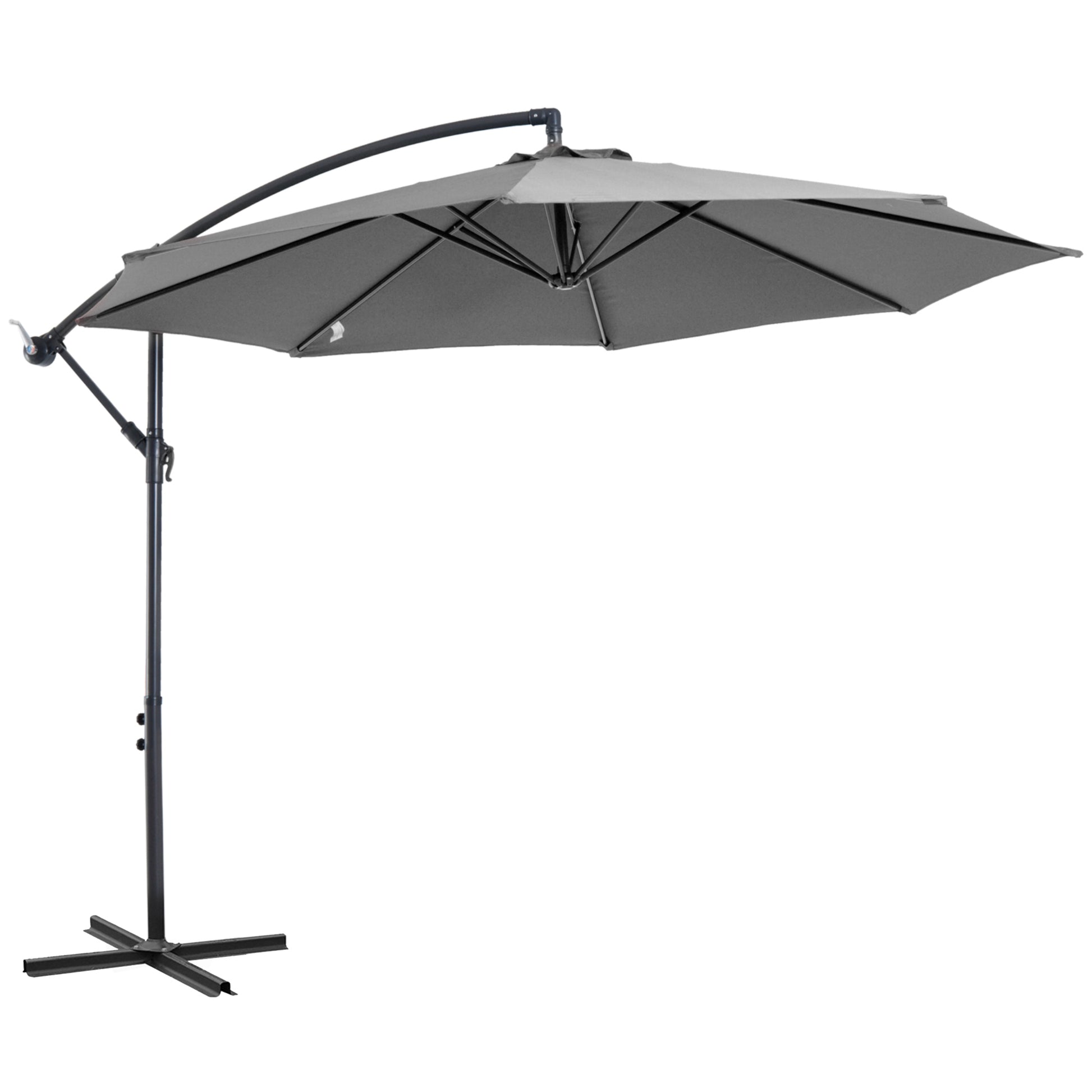 Outsunny Parasol Excéntrico Ø300 Cm Inclinable Con Manivela Para Jardín Gris_0