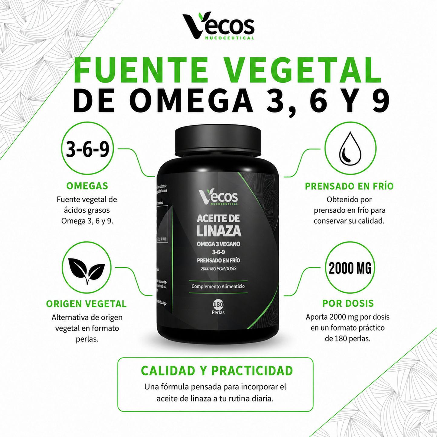 Aceite De Linaza 2000 Mg Vecos 180 Perlas | Corazón, Colesterol Y Antioxidante | Rico En Omega-3 De Origen Vegetal_1