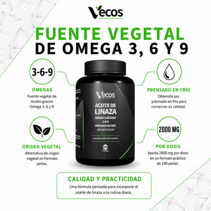 Aceite De Linaza 2000 Mg Vecos 180 Perlas | Corazón, Colesterol Y Antioxidante | Rico En Omega-3 De Origen Vegetal_1