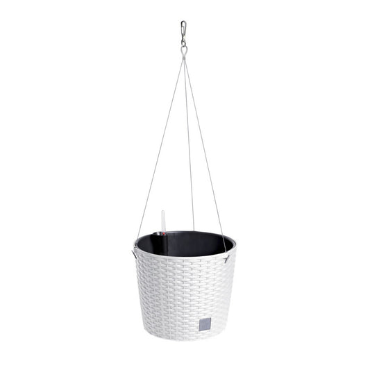 Maceta Redonda Con Gancho 8,9 Litros Rato W En Color Blanco Con Cubilete Para Plantar 25,6 X 25,6 X 21,9 Cm_0