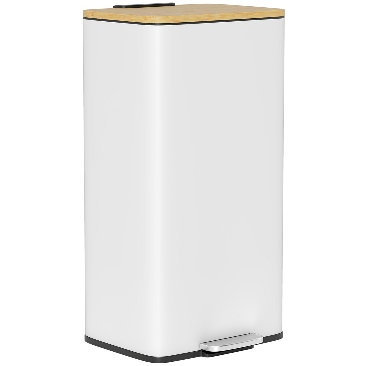Balde De Lixo Homcom Metal E Bambu Branco 29,5x29,5x56,8 Cm 851-066v00wt_0
