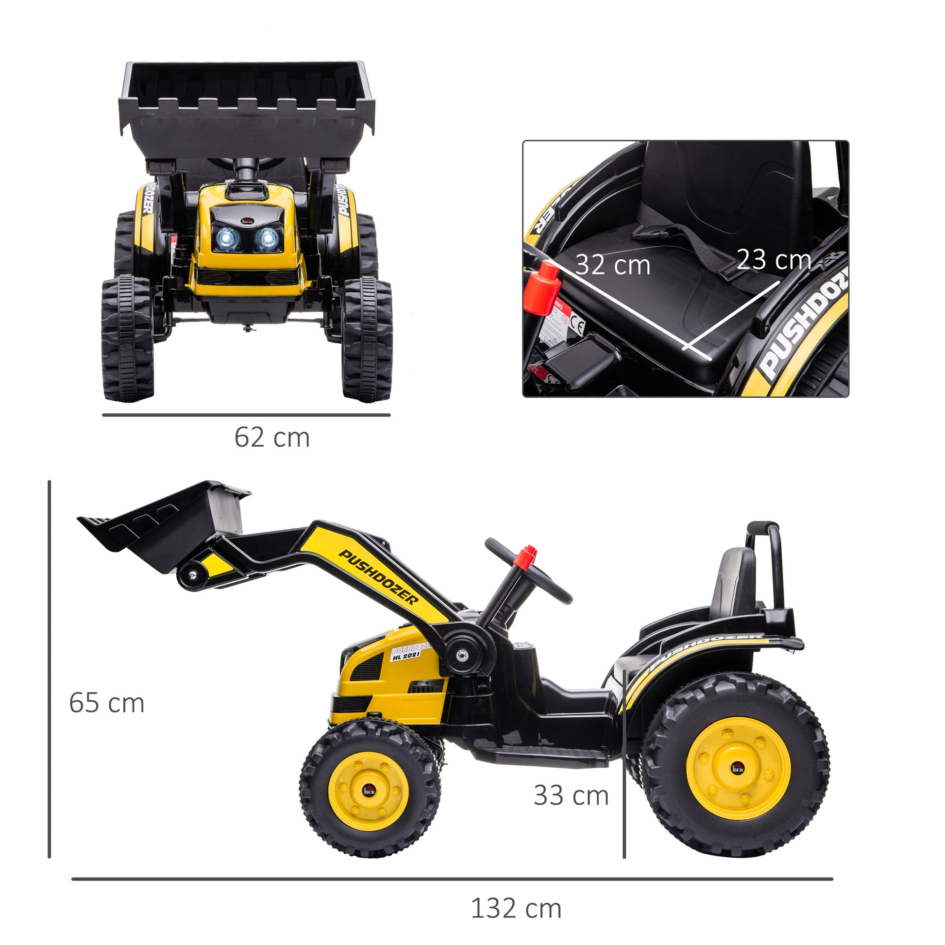 Homcom Tractor Eléctrico Niños +3 Años 6v Pala Luce Velocidad 2 Niveles Amarillo_2