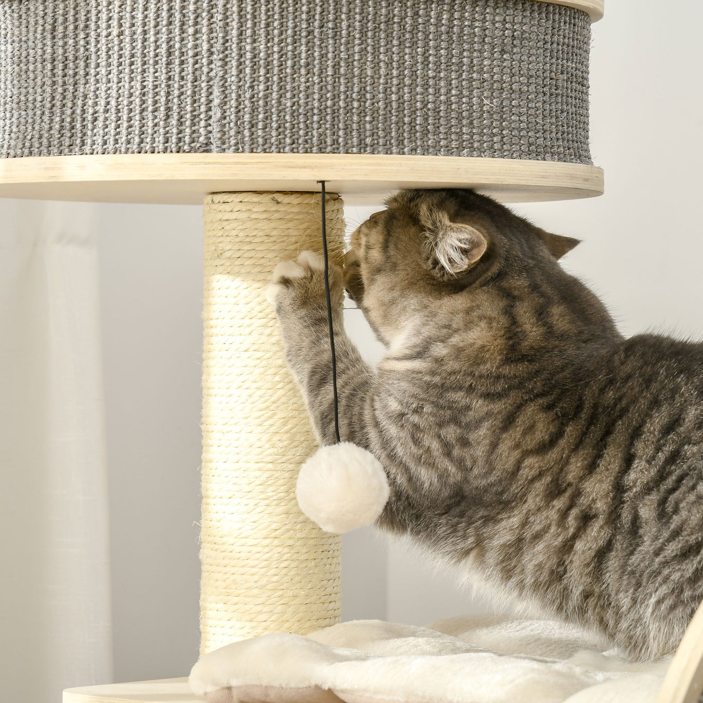 Pawhut Árbol Rascador Para Gatos Mediano 91 Cm Con Rueda Para Ejercitar Y Cama_4