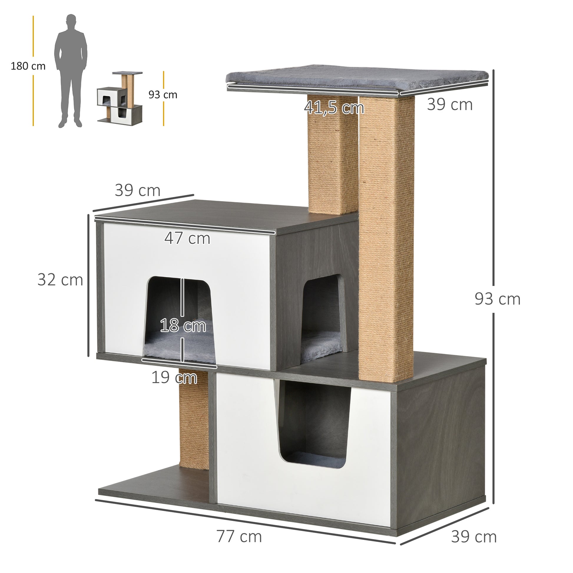 Pawhut Árbol Para Gatos De Madera Con Cuevas Cojines Plataformas Postes Rascador_2