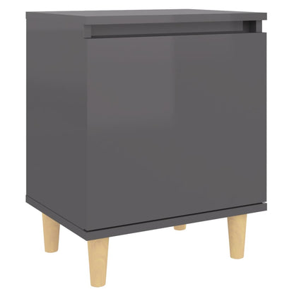 Mesitas De Noche 2 Uds Patas De Madera Gris Brillo 40x30x50 Cm_0