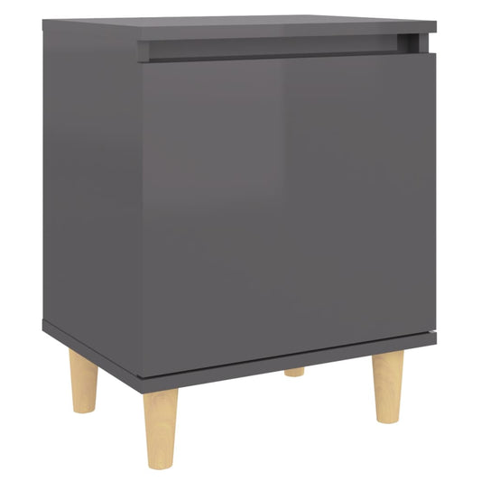 Mesitas De Noche 2 Uds Patas De Madera Gris Brillo 40x30x50 Cm_0