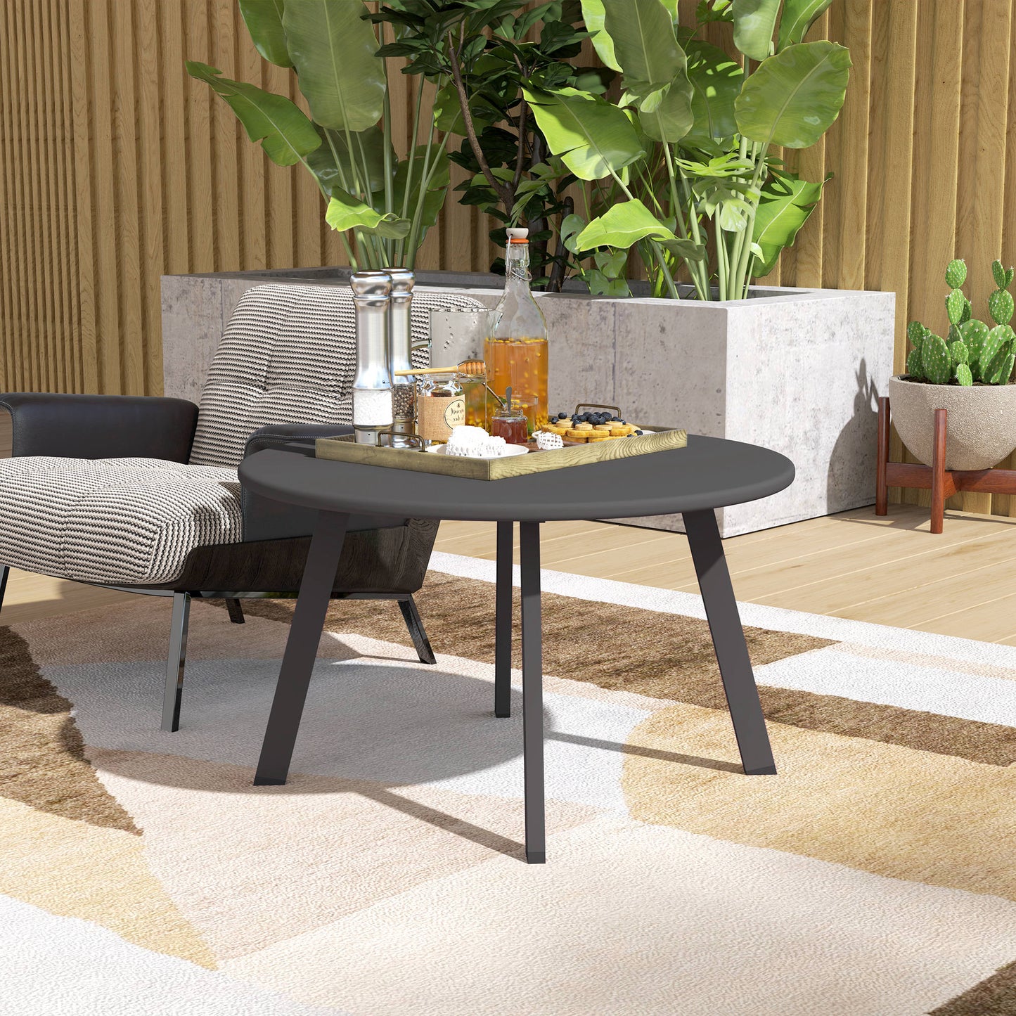 Outsunny Mesa De Centro Redonda De Metal Con Bordes Redondeados Ø70x42 Cm Gris_3