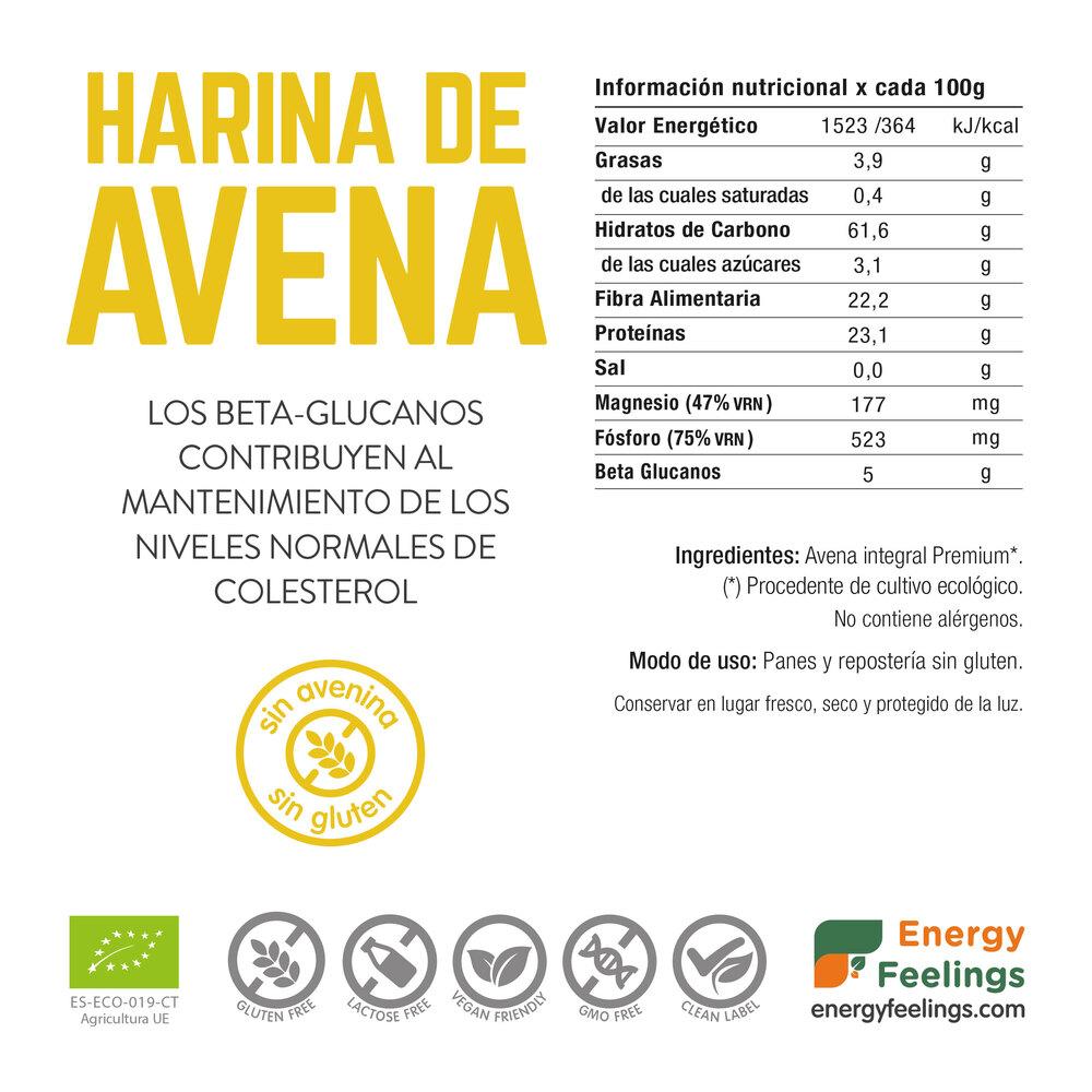 Farinha de aveia premium sem glúten Energy Feelings ECO 1 kg