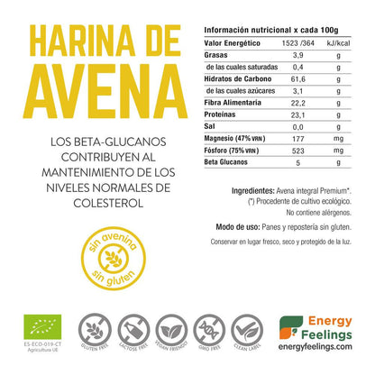 Farinha de aveia premium sem glúten Energy Feelings ECO 1 kg