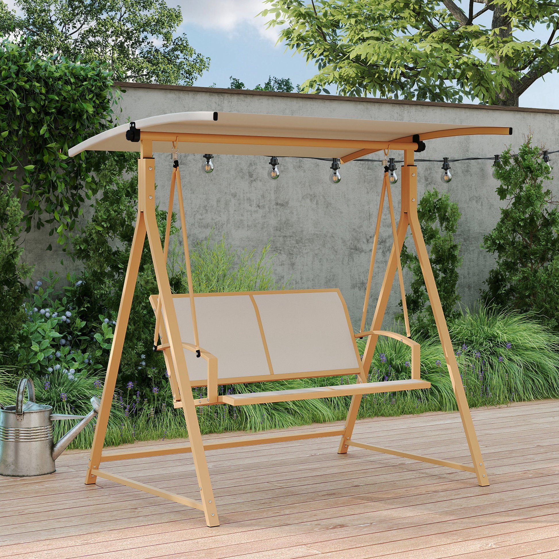 Outsunny Columpio De Jardín De 2 Plazas Con Toldo Ajustable 160x112x162 Cm Caqui_3