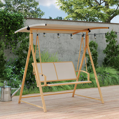 Outsunny Columpio De Jardín De 2 Plazas Con Toldo Ajustable 160x112x162 Cm Caqui_3