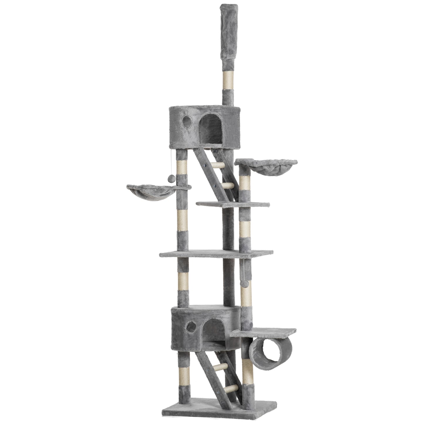 Pawhut Árbol Para Gatos De Suelo A Techo De 240-260 Cm Con Plataformas Gris_0