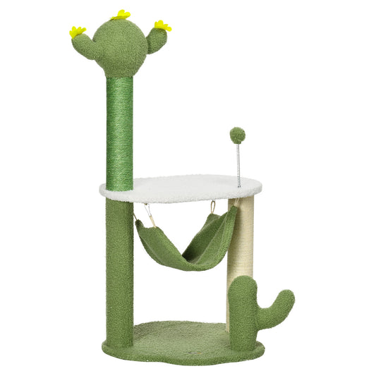 Pawhut Árbol Rascador Para Gatos Con Forma De Cactus Altura 90 Cm Con Hamaca_0