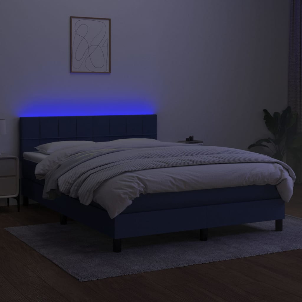 Cama Vica Home Colchón Y Luces Led Tela Azul 140x200 Cm / Vetonek_0