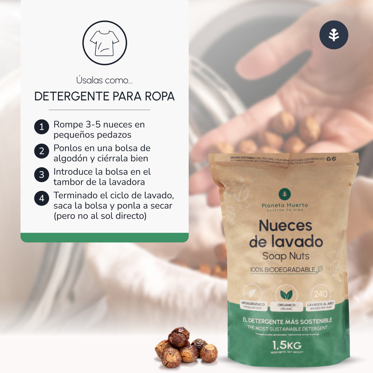Nozes para Lavar Planeta Huerto 1,5 kg