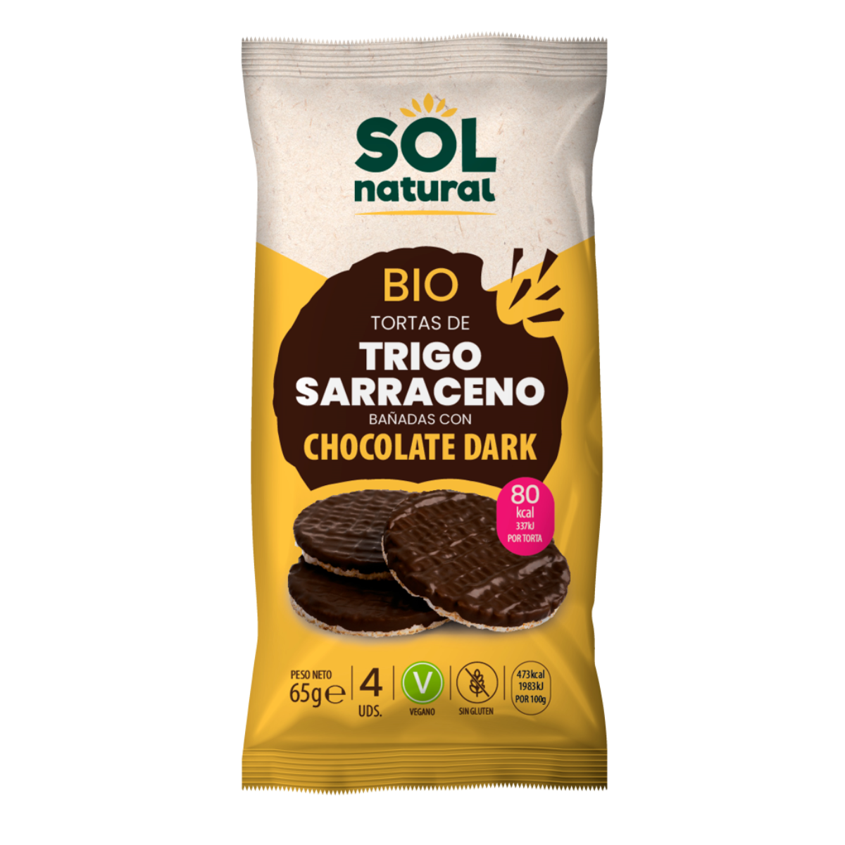 Tortitas de Trigo Sarraceno con Chocolate Negro BIO Sol Natural 65 g