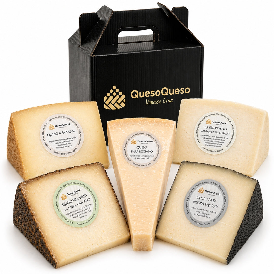 Caja De Quesos Gourmet Regalo | 5 Cuñas Queso Parmesano, Payoyo, Idiazabal, Andaluz Y Con Miel Y Orégano_0