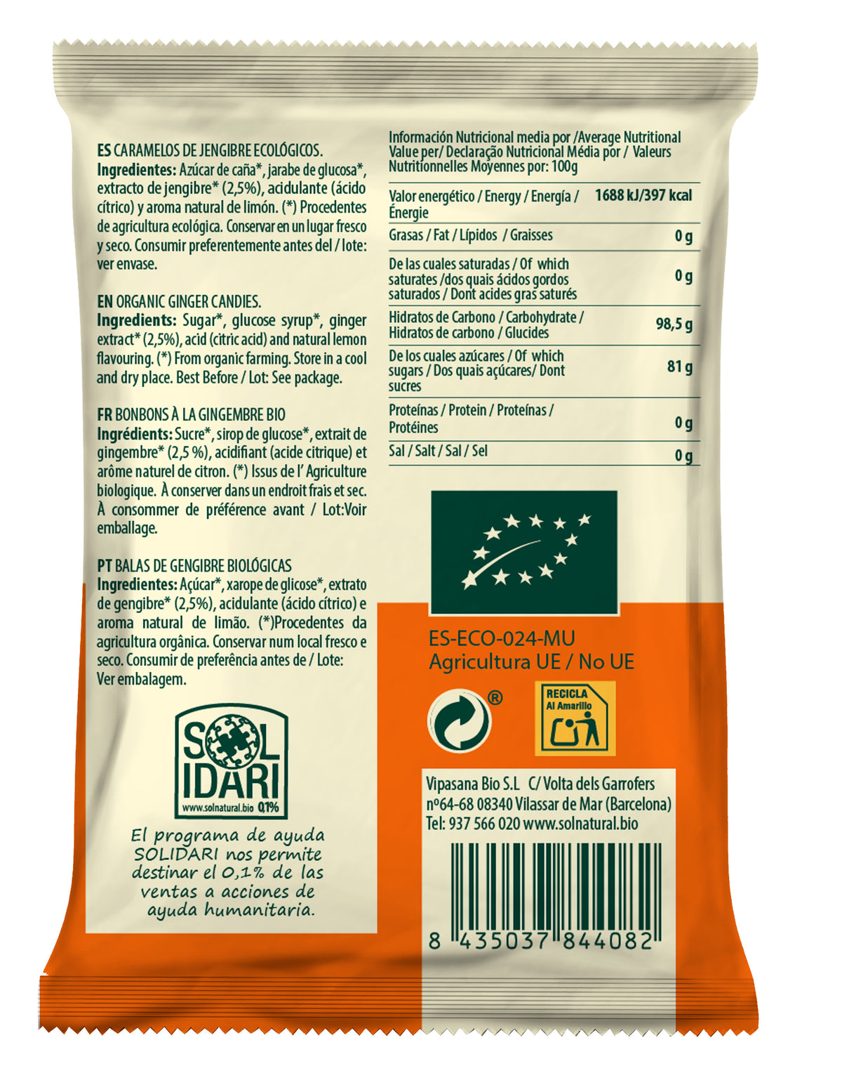 Caramelos de Jengibre sin gluten BIO Sol Natural 50 g