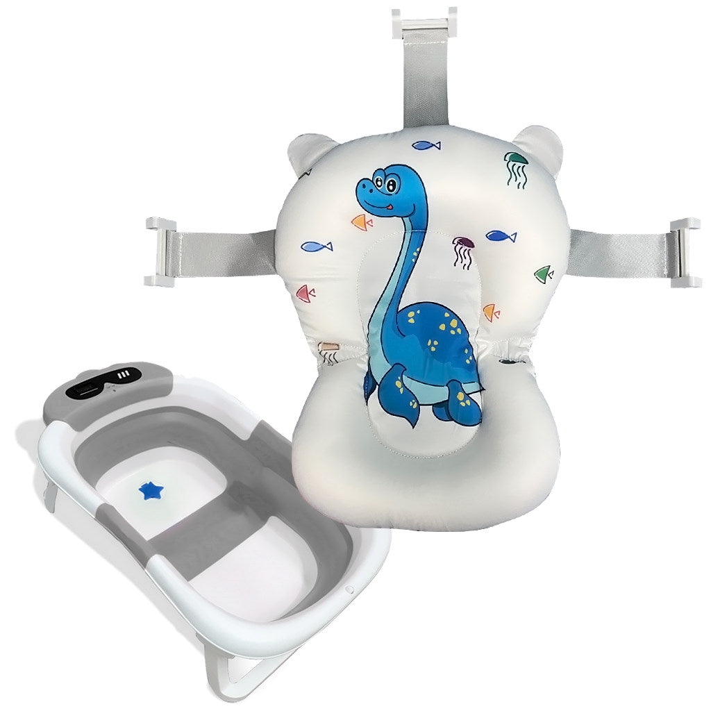 Bathby Bañera Plegable Para Bebés Recién Nacidos, Cojín Dinosaurio, Termómetro, Patas Antideslizantes (gris Dinosaurio)_1