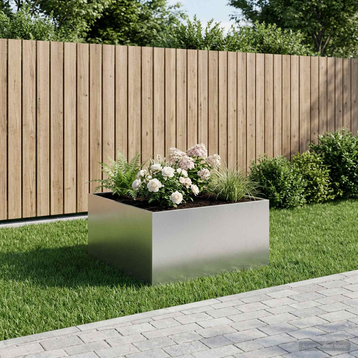 Macetero De Jardín Plateado 60 X 60 X 40 Cm Acero Inoxidable_1