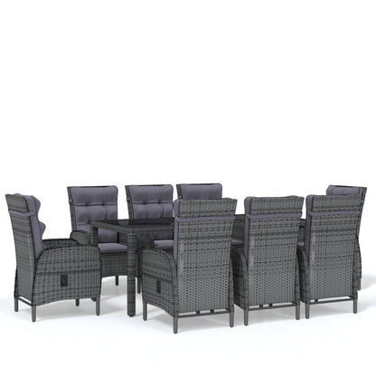 Vidaxl Juego De Comedor Para Jardín 9 Piezas Ratán Sintético Gris_0