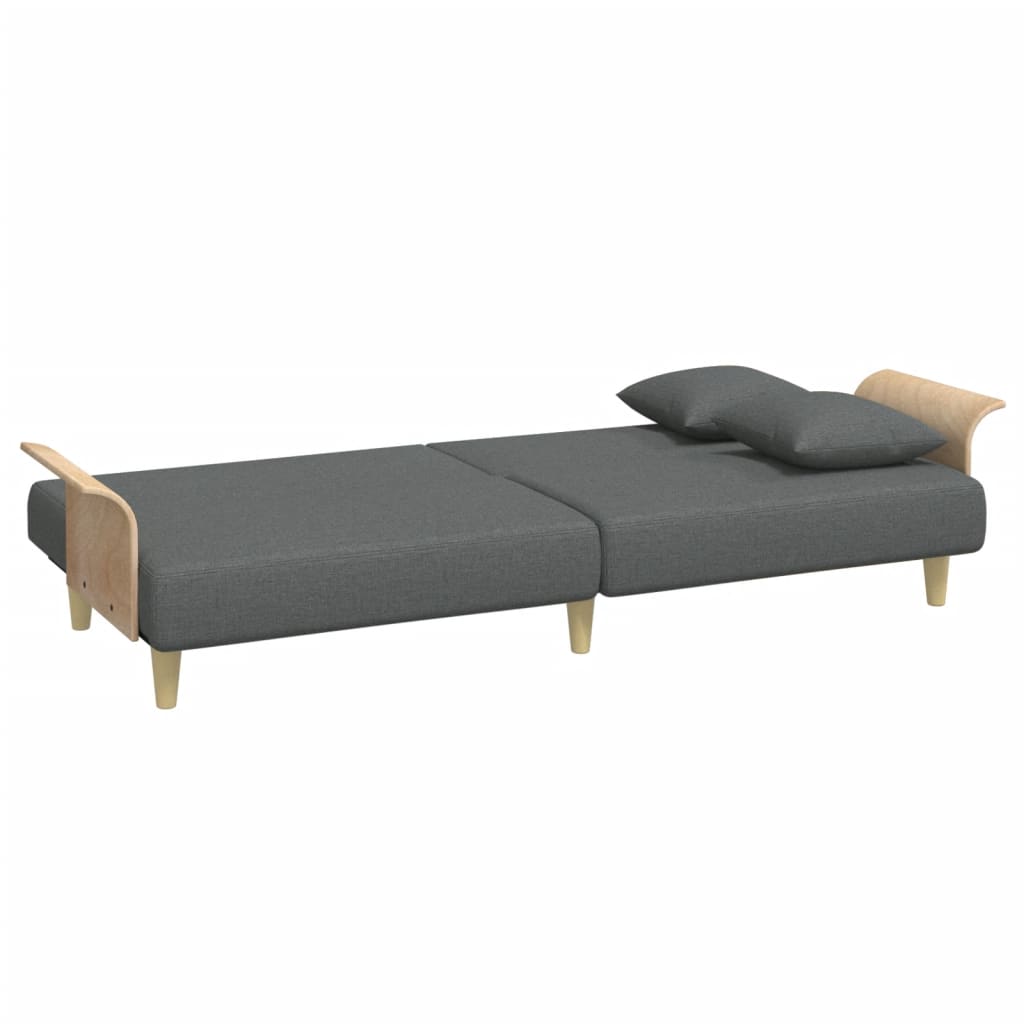 Sofá Cama 2 Plazas Y Almohadas Taburete Terciopelo Gris Oscuro / Vetonek_3