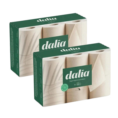 Embalagem com 2 rolos de papel higiénico cru, 6 rolos 6x35 m. Dalia