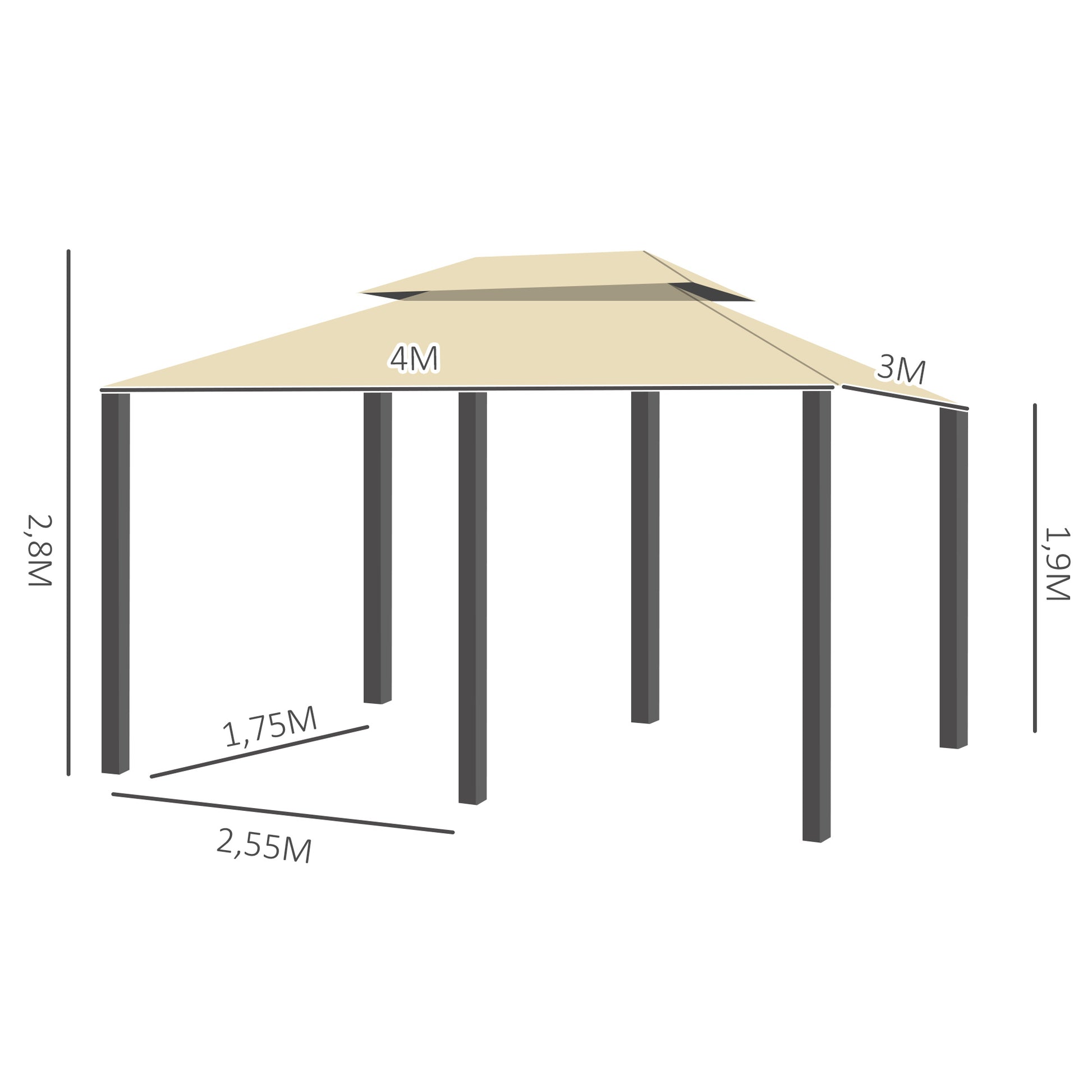 Outsunny Cenador De Jardín 3x4 M Con Paredes Laterales Doble Techo Crema_2