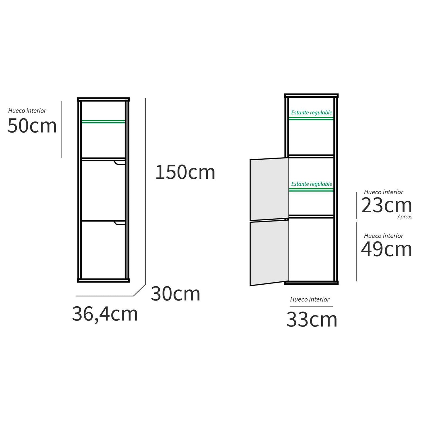 Columna De Baño, Mueble Auxiliar, Armario Alto Estilo Moderno 150x36,5x30 Cm Espacio Almacenaje, Briebe, Aura, Madera_5