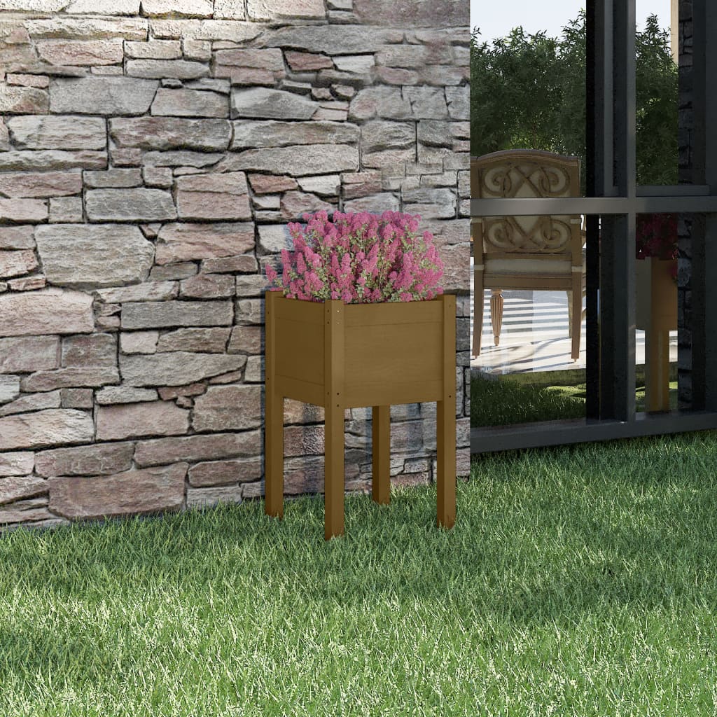 Jardinera De Madera Maciza De Pino Marrón Miel 40x40x70 Cm_1