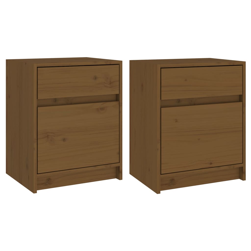 Mesitas Noche 2 Uds Madera Maciza Pino Marrón Miel 40x31x50 Cm_0